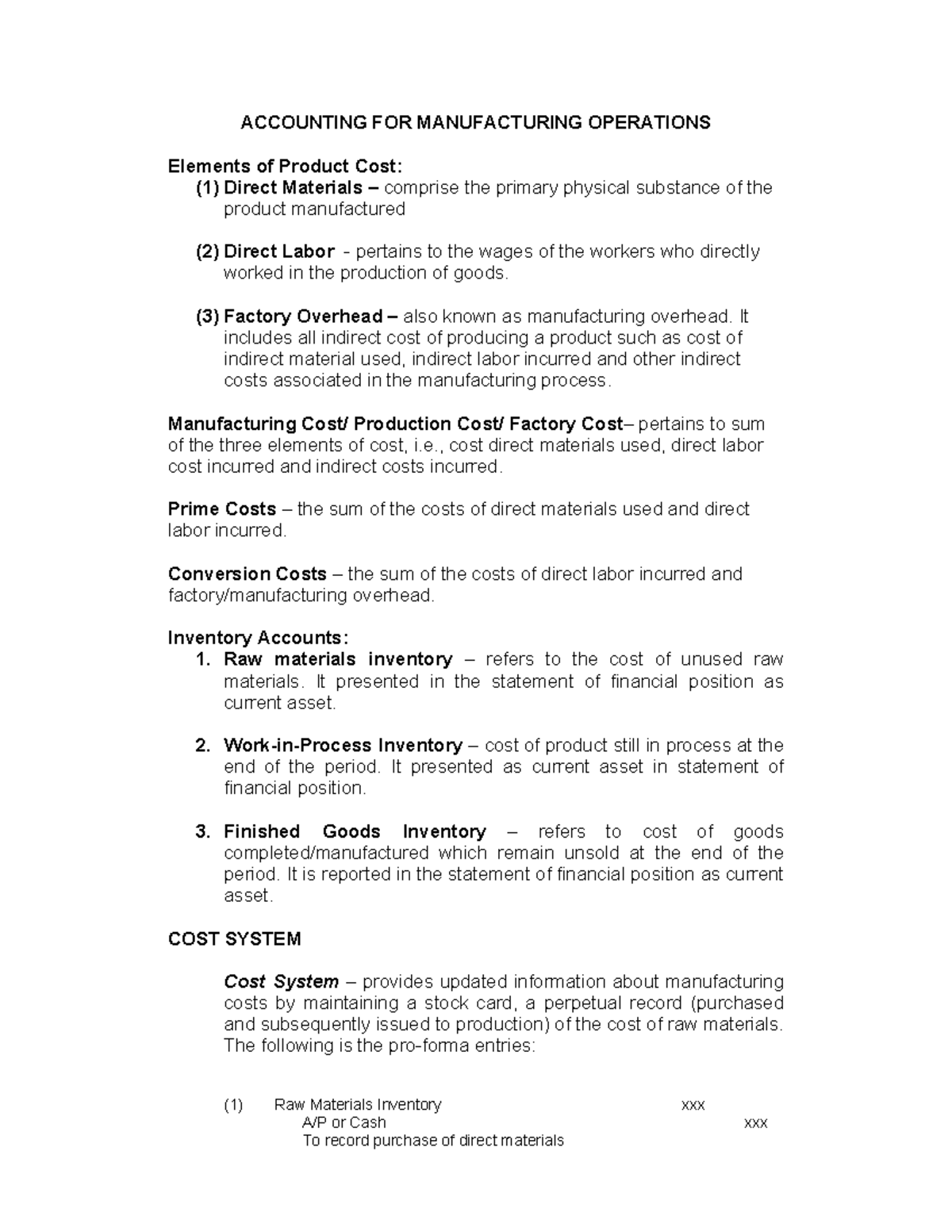 Manufacturing 2021 - Exercise 1 (WITH Answers) - ACCOUNTING FOR ...