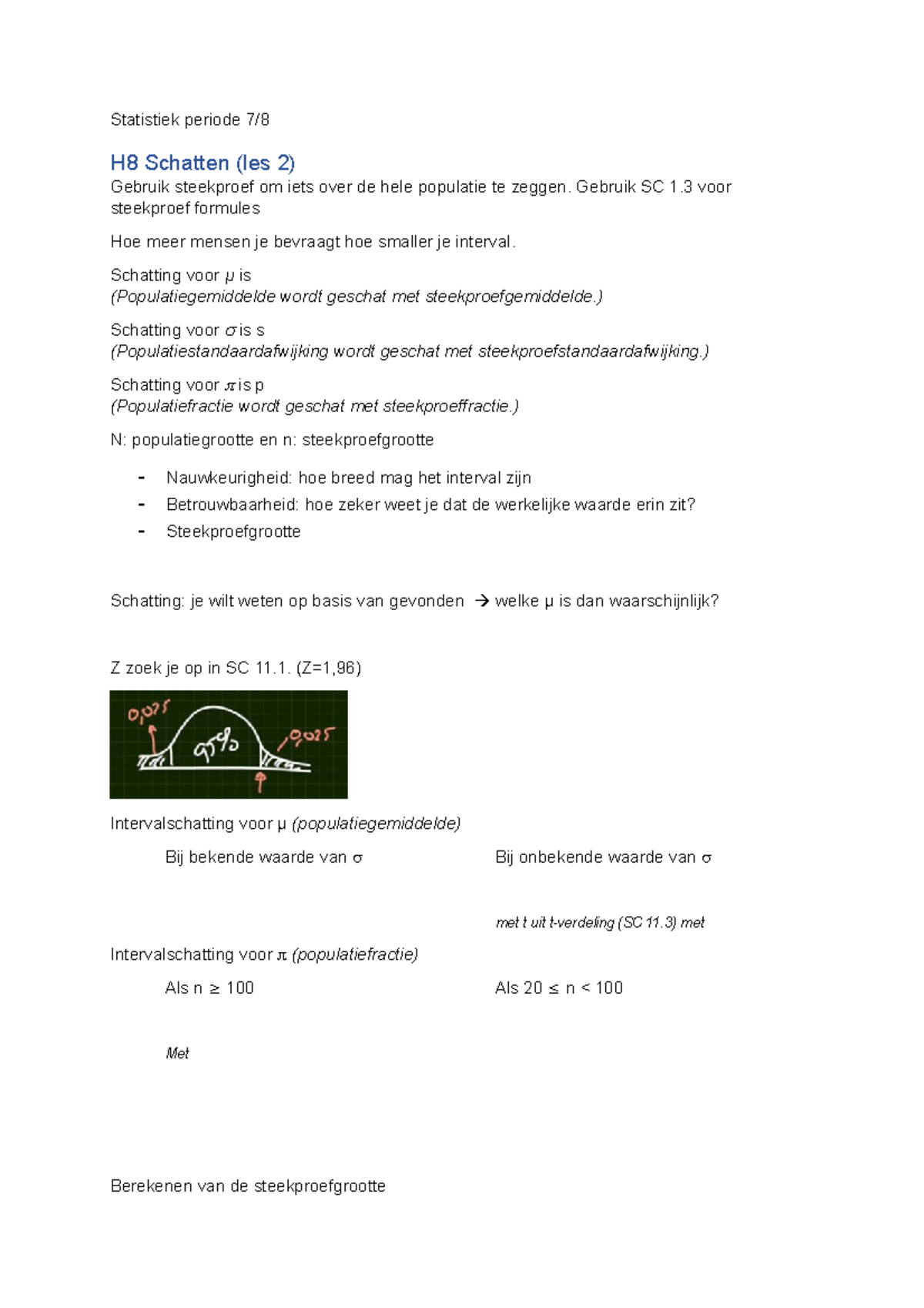 Statistiek Periode 7 - Samenvatting - Statistiek Periode 7/ H8 Schatten ...