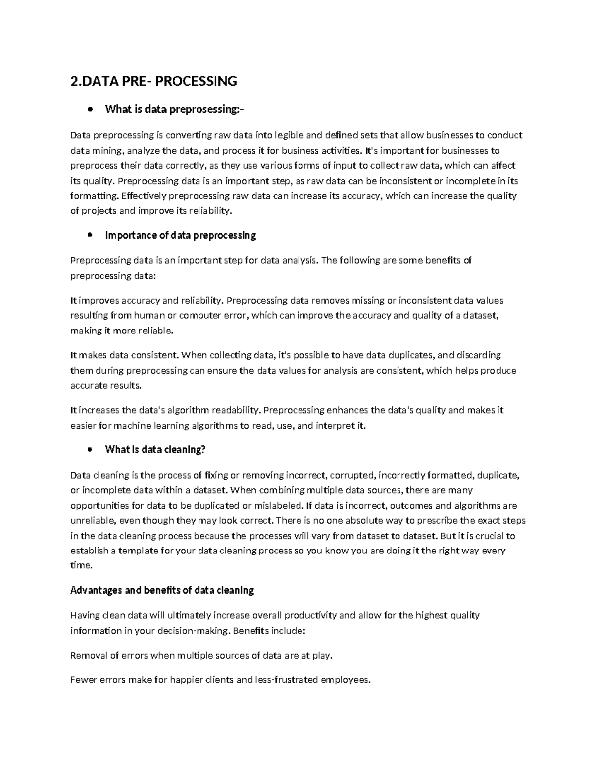 Data warehouse and Data mining unit_2 - 2 PRE- PROCESSING What is data ...