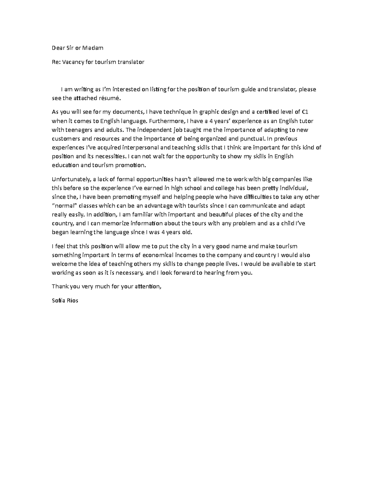 Dear Sir or Madam - Carta para solicitud de empleo en inglés ...