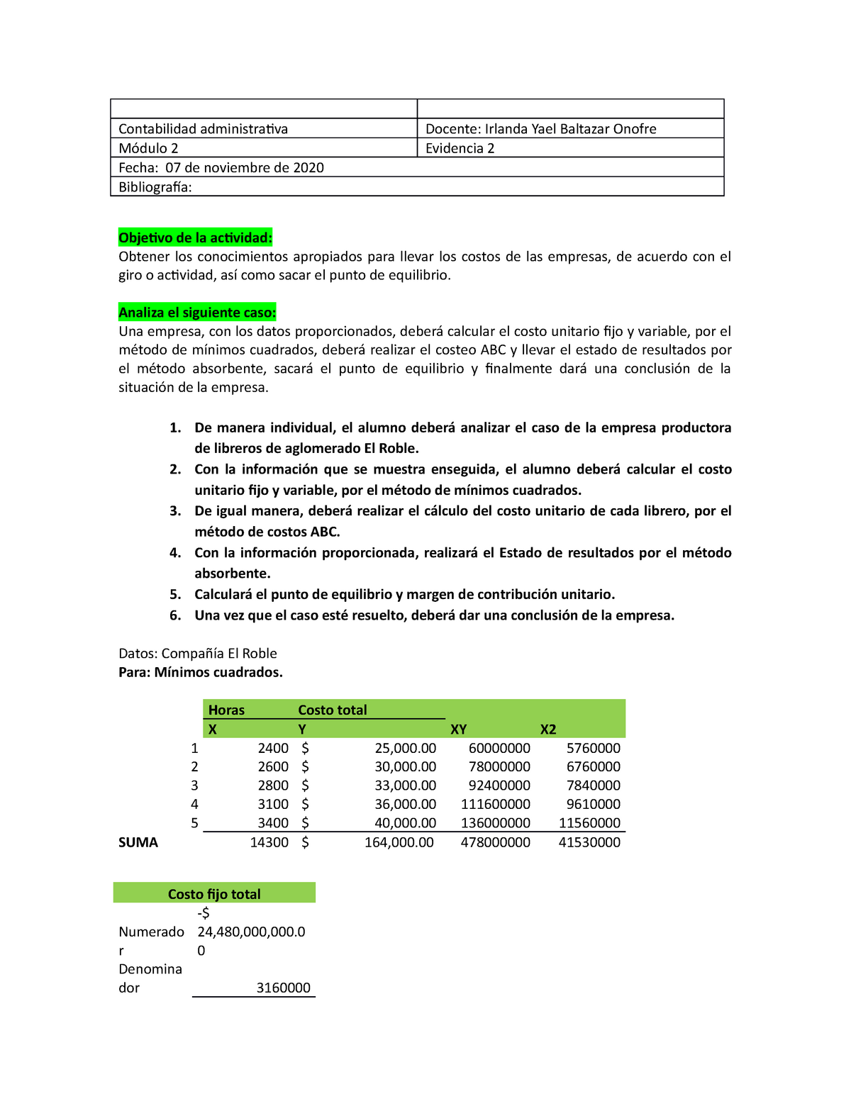 Contabilidad Administrativa Evidencia 2 Contabilidad Administrativa Docente Irlanda Yael 3801