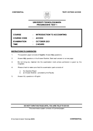 ACC030finale Assignment - ANSWER BOOKLET FACULTY BUSINESS MANAGEMENT ...