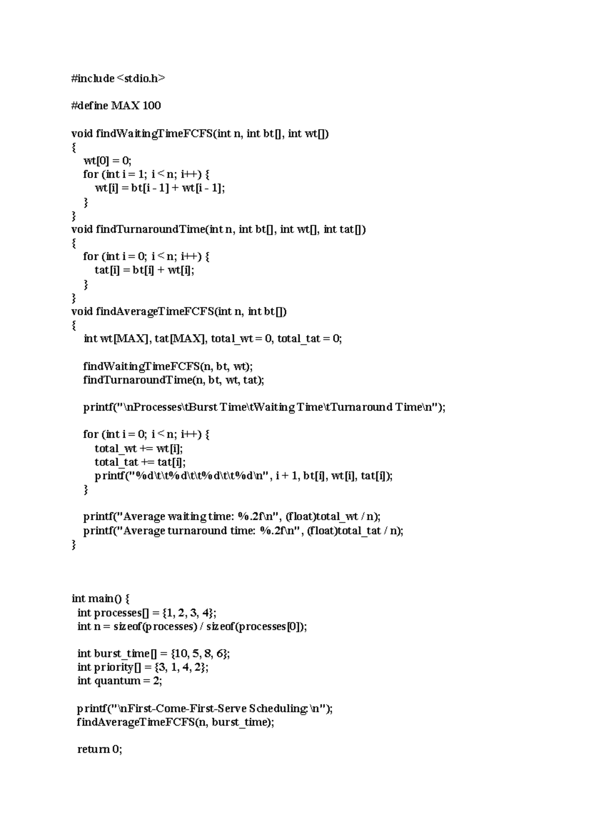 FCFS - Os program - #include #define MAX 100 void findWaitingTimeFCFS ...