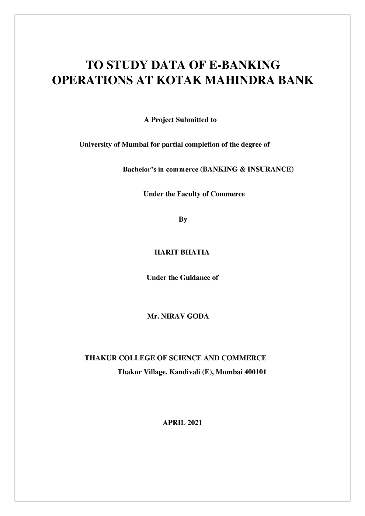 research report on kotak mahindra bank