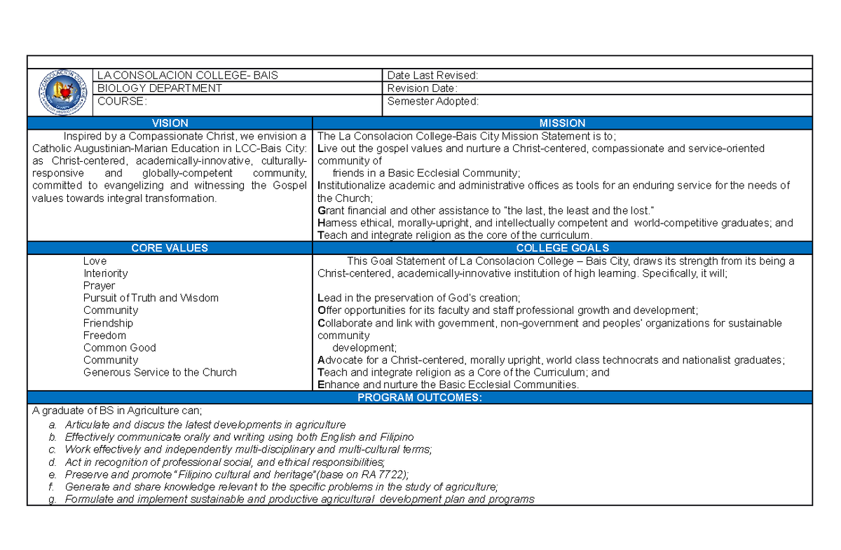 Syllabus ON Agricultural Extension AND Communication LA CONSOLACION