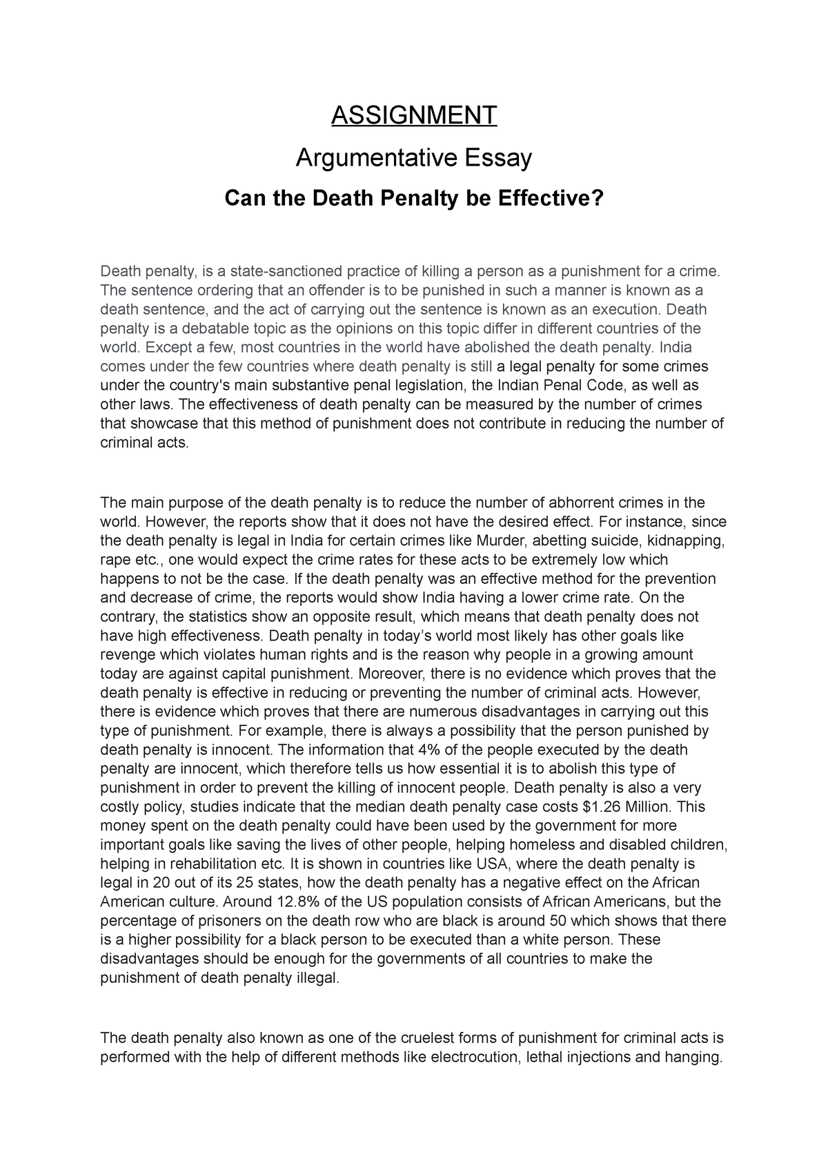 can the death penalty be effective argumentative essay