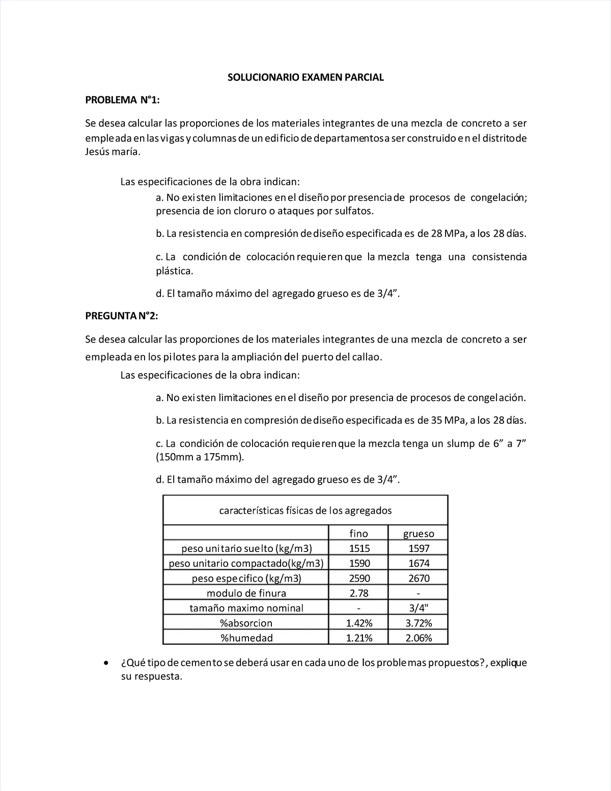 Wiac - Tecnologia De Concreto - SOLUCIONARIO EXAMEN PARCIALSOLUCIONARIO ...