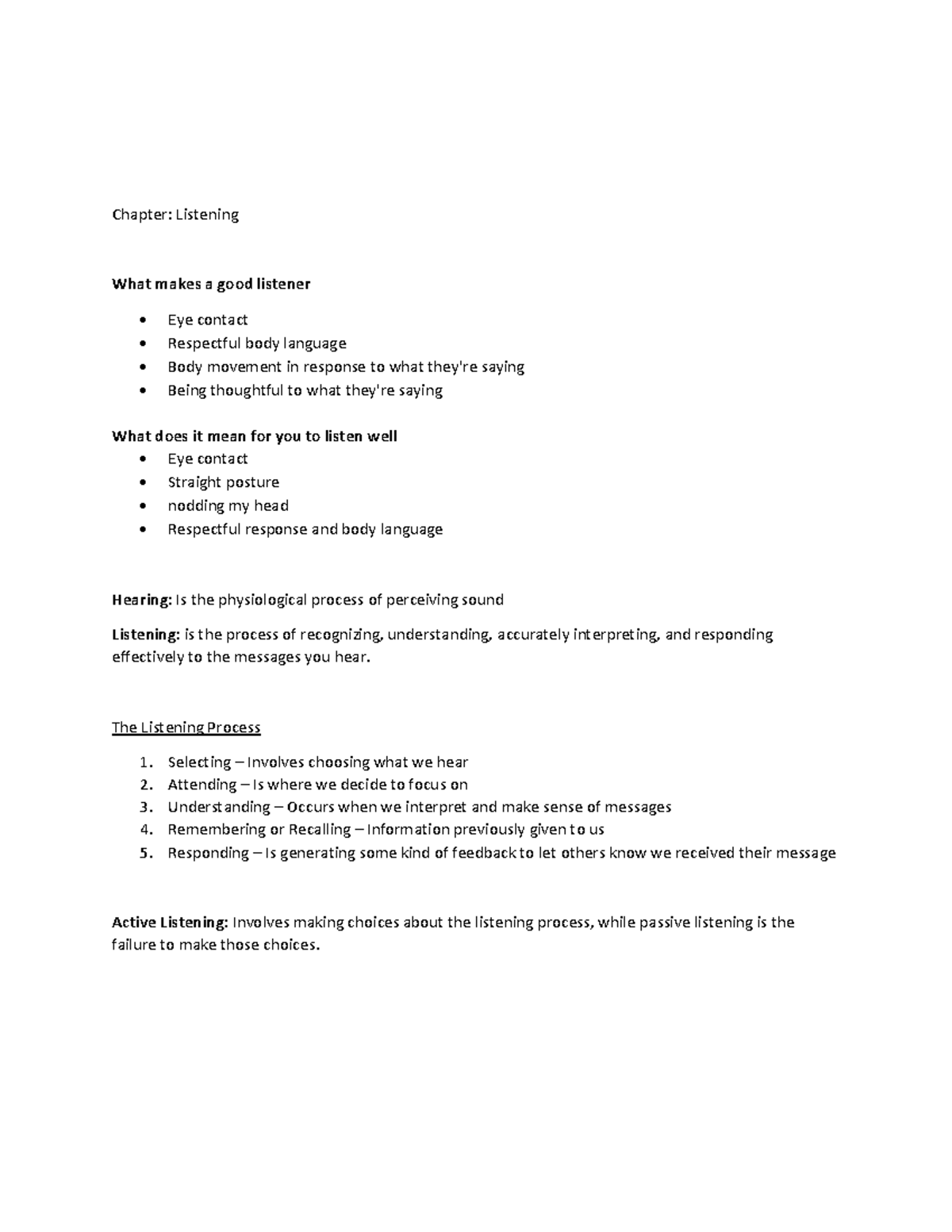 Sarah's COM notes - Chapter: Listening What makes a good listener Eye ...