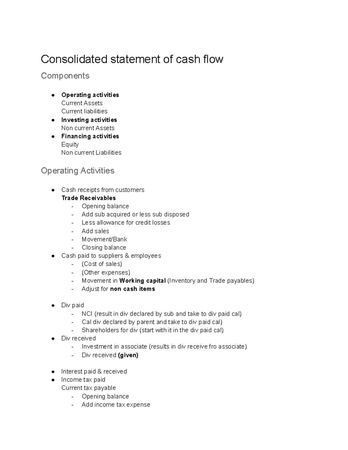 IAS 7 statement of cash flow - Consolidated statement of cash flow ...