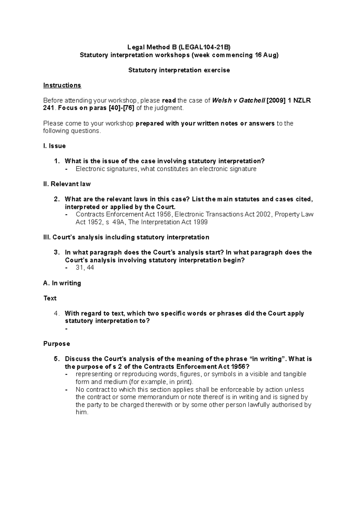 Statutory Interpretation Exercise Instructions - Legal Method B ...