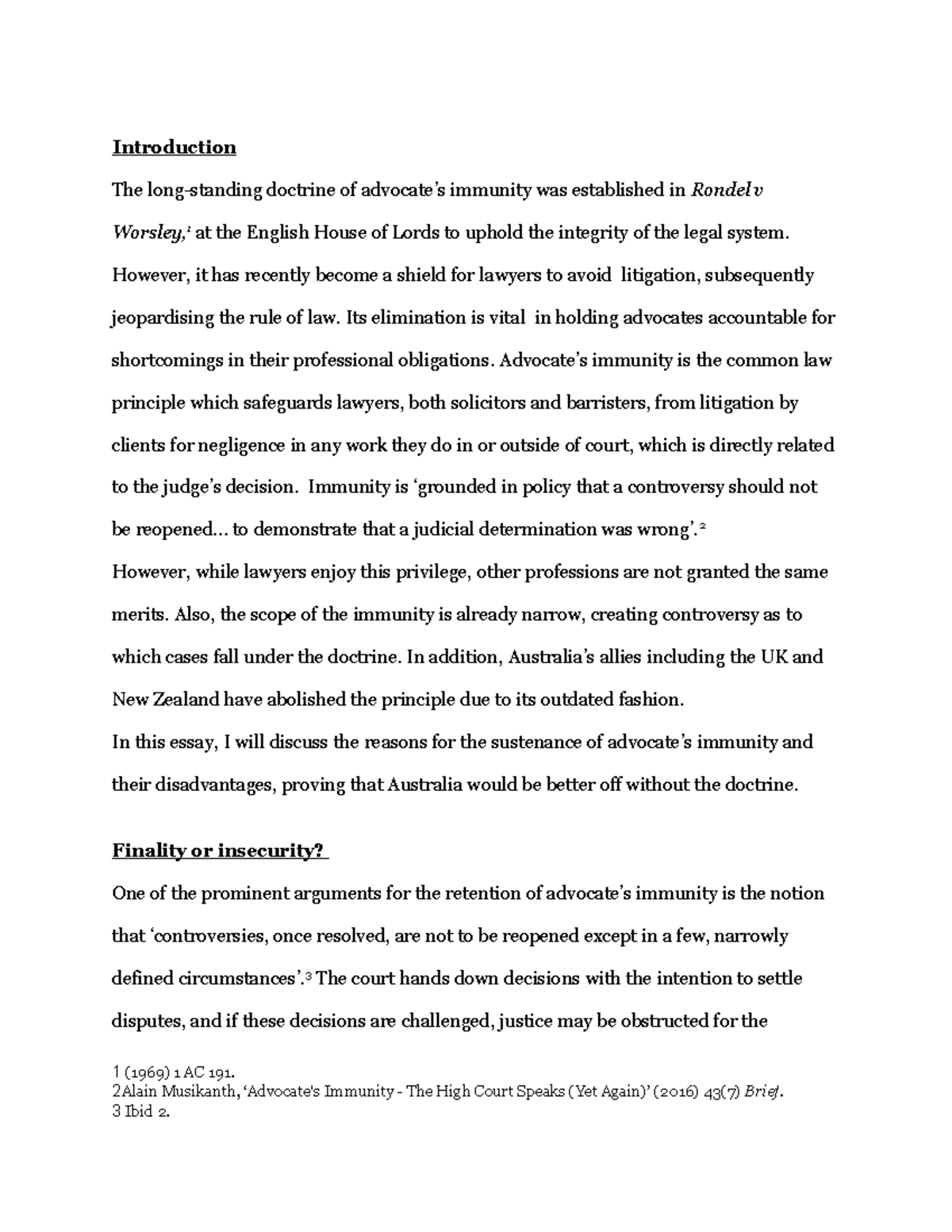 LAWS1100 Research Essay Introduction The longstanding doctrine of