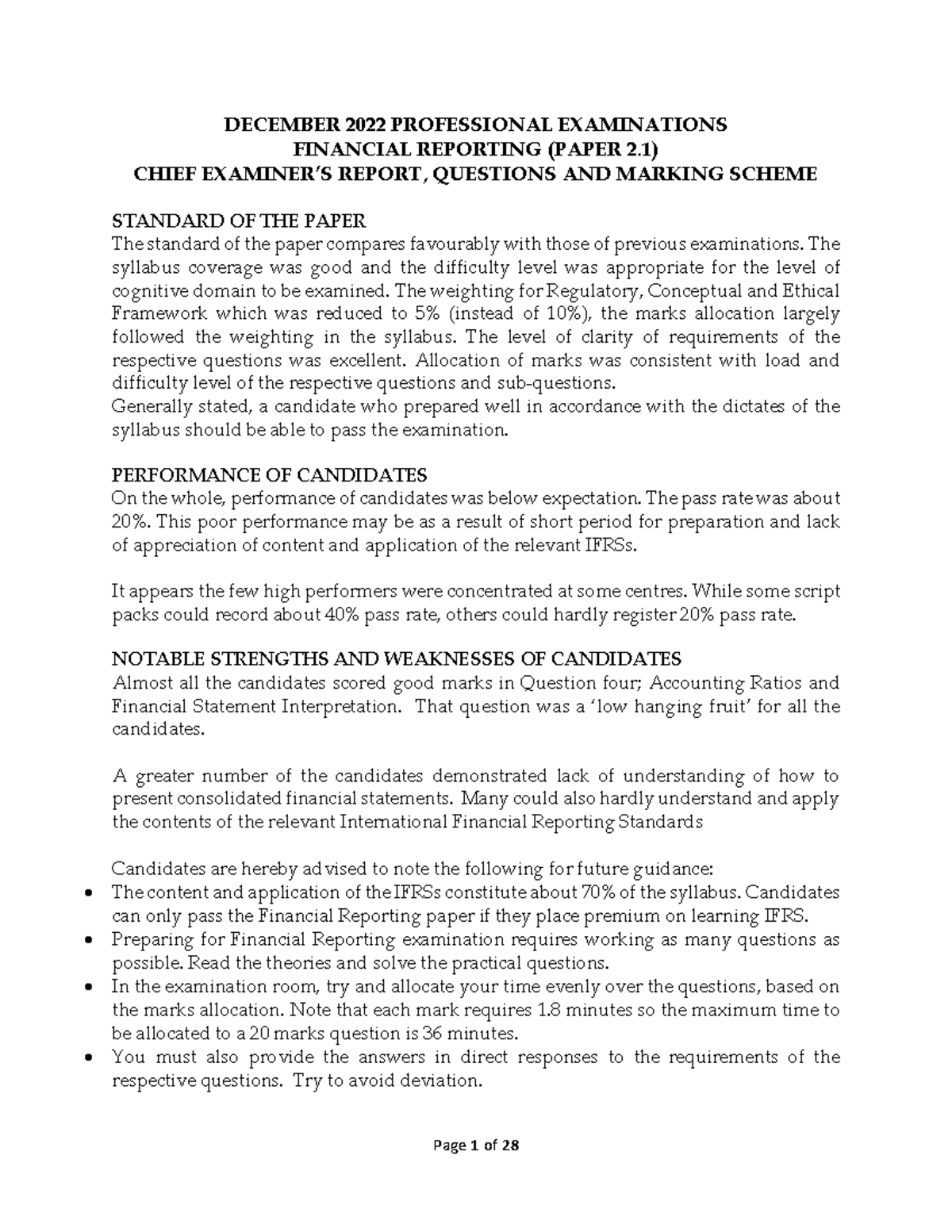 Financial Reporting Paper 2 DECEMBER 2022 PROFESSIONAL EXAMINATIONS