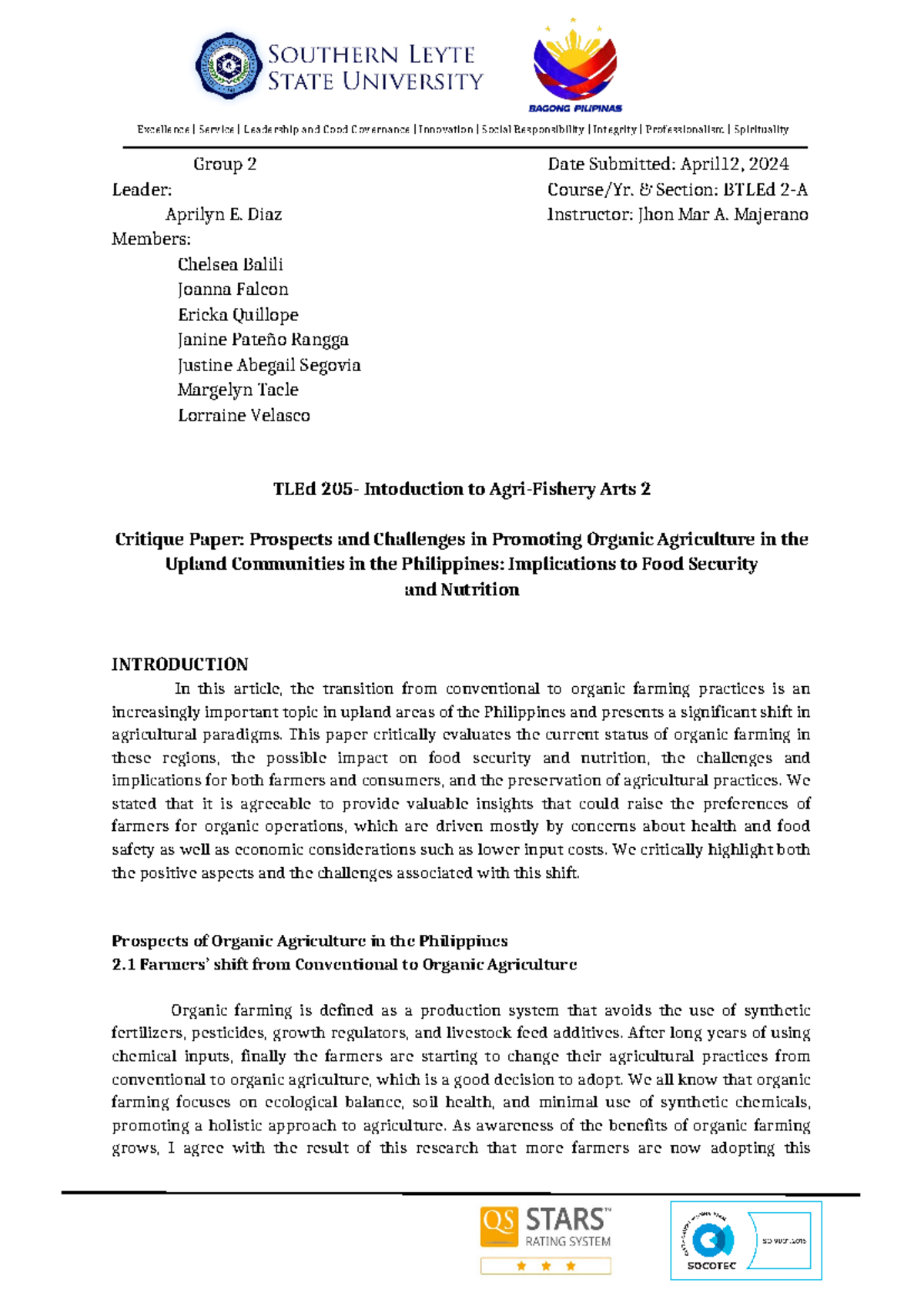 AFA - Group 2 - Critique paper - Excellence | Service | Leadership and ...