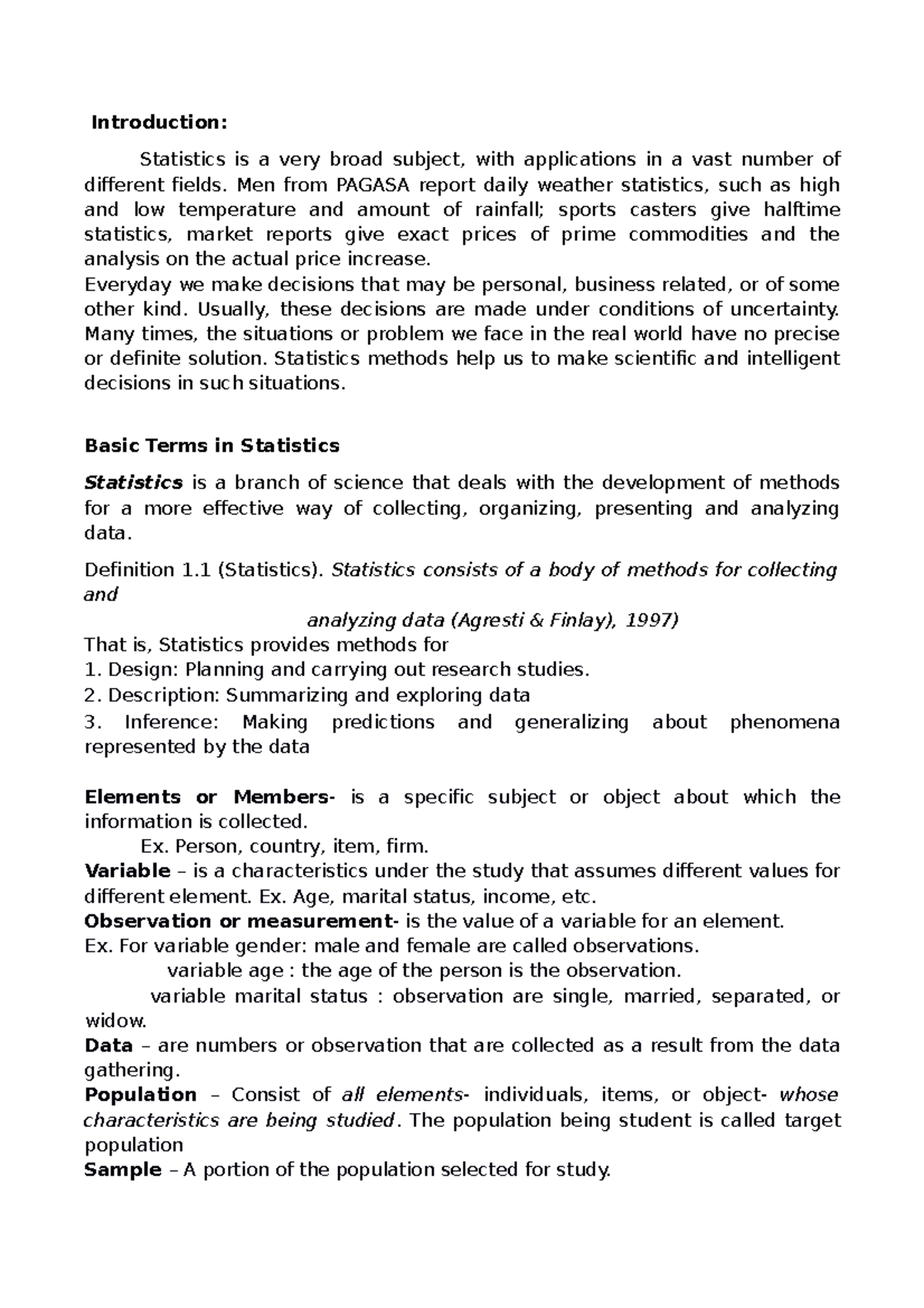 Statistics-Hand-out - guidelines - Introduction: Statistics is a very ...