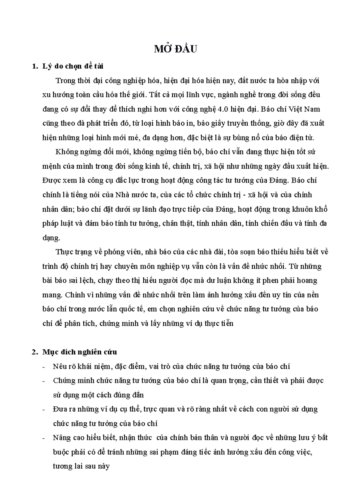 Tiểu luận kết thúc học phần Lý luận báo chí quốc tế - MỞ ĐẦU 1. Lý do chọn đề tài Trong thời đại - Studocu