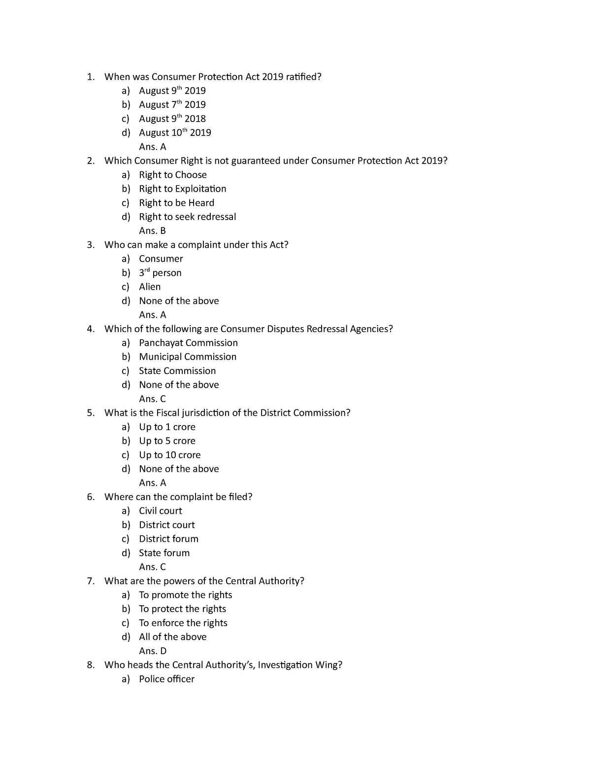 Consumer Protection Act Mcqs - When Was Consumer Protection Act 2019 ...