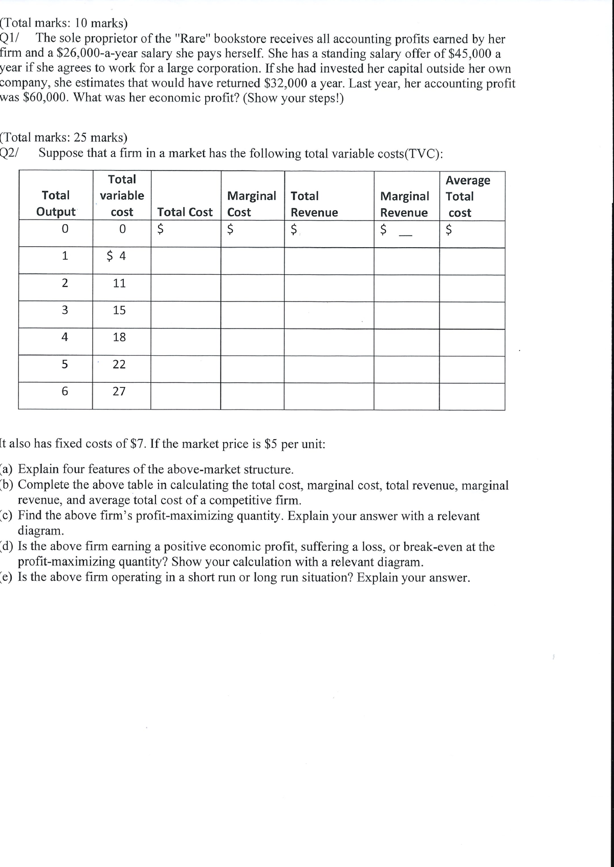 assignment 2 costs and profit instructions