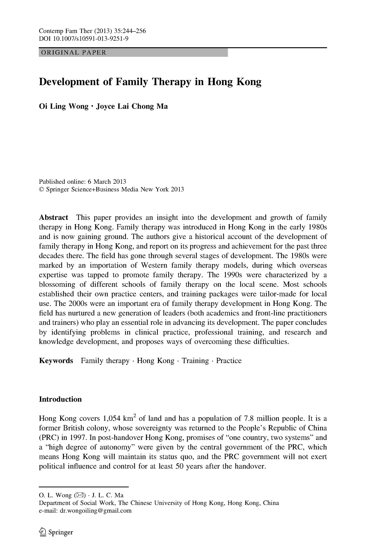 Development Of Family Therapy In HK CFT ORIGINAL PAPER Development   Thumb 1200 1819 