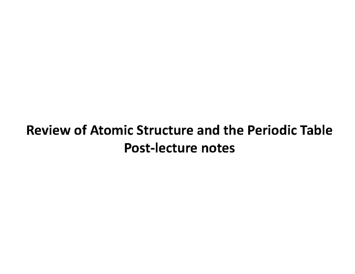 Onlinepostlecture Lesson 2 Review of atomic structure and Periodic ...