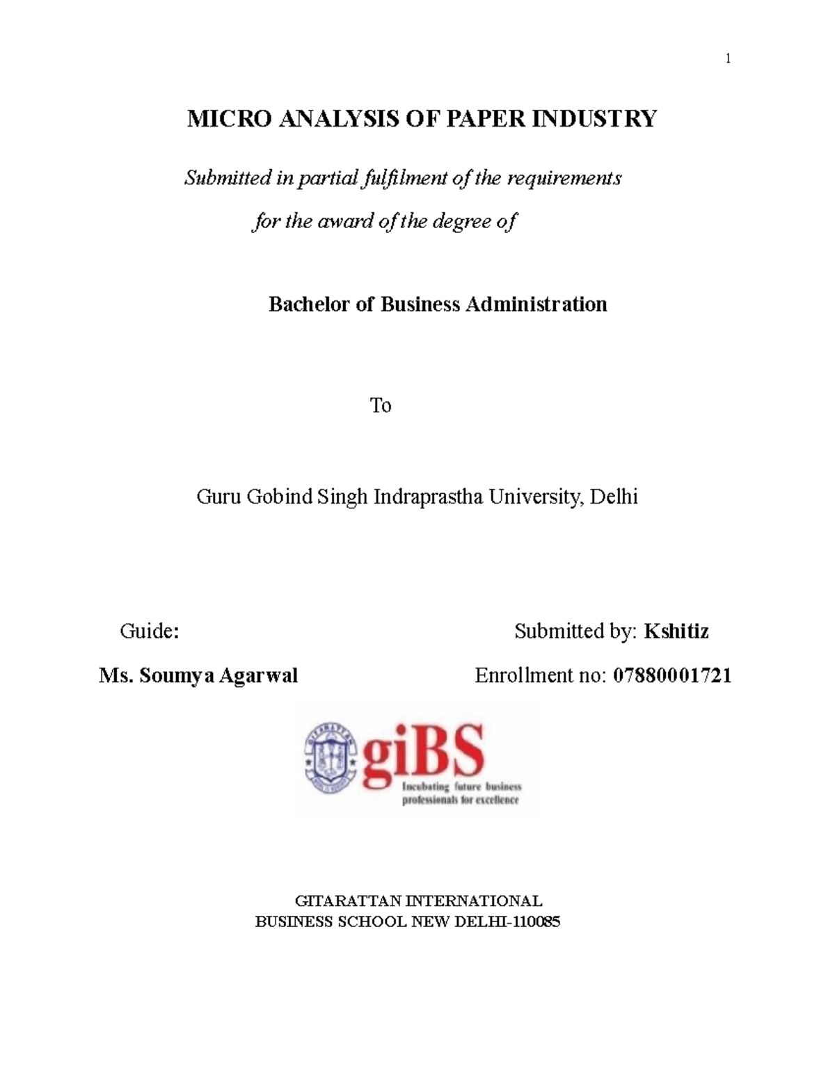 Nitya Jindal - minor report file - 1 MICRO ANALYSIS OF PAPER INDUSTRY ...