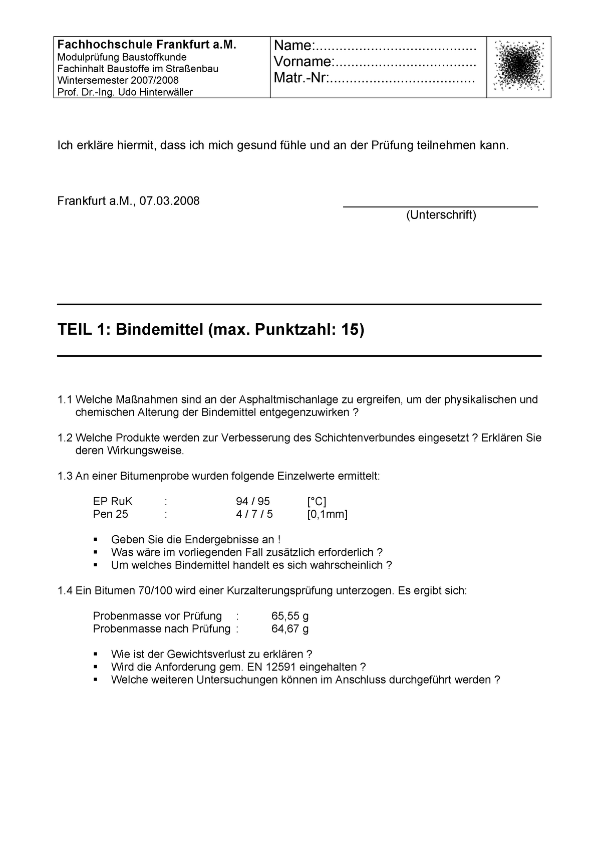 Klausur Wintersemester Fragen Name Studocu