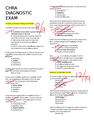 CHRA Diagnostic EXAM - CHRA DIAGNOSTIC EXAM Reviewer_Employee Testing ...