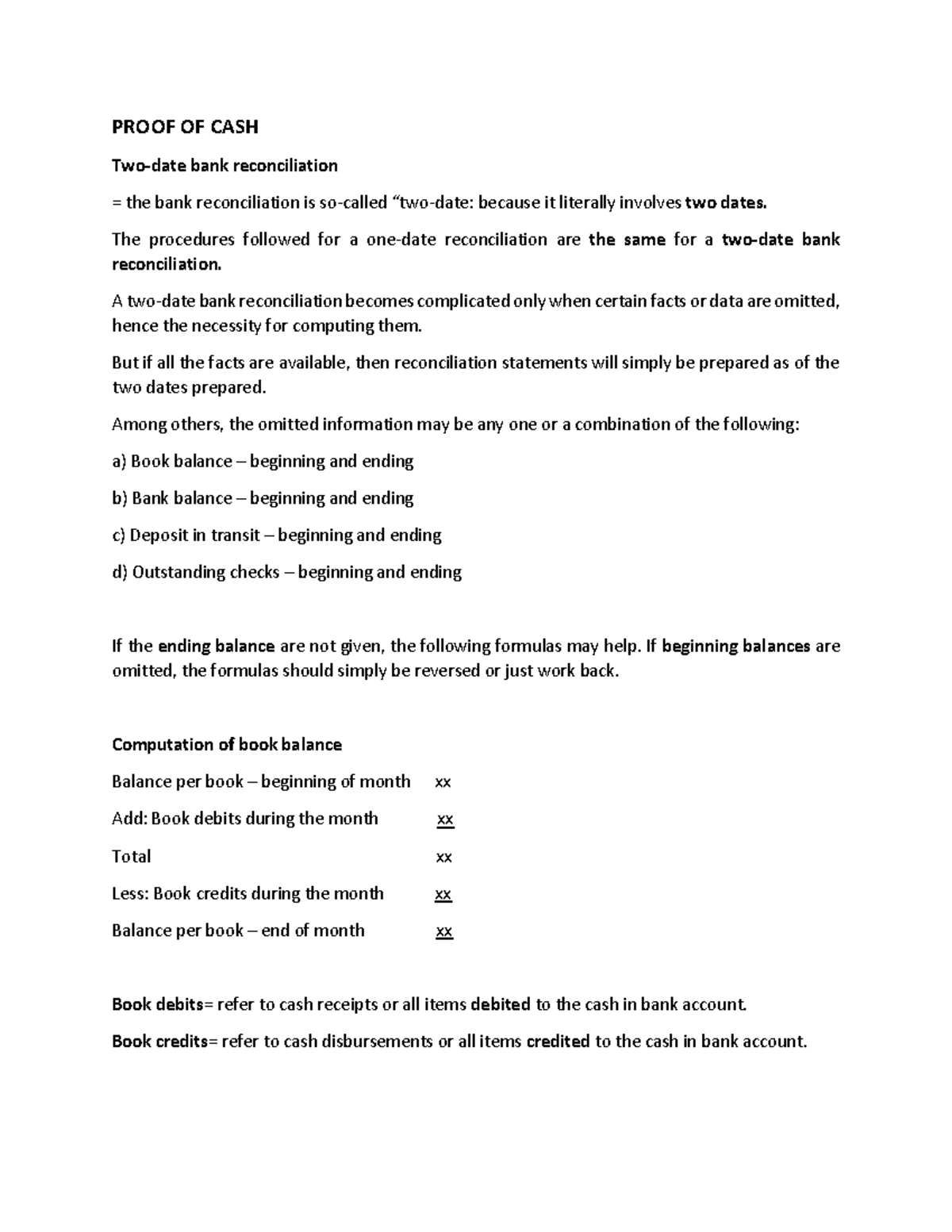 Proof OF CASH intermediate Accounting 1 - PROOF OF CASH Two-date bank ...