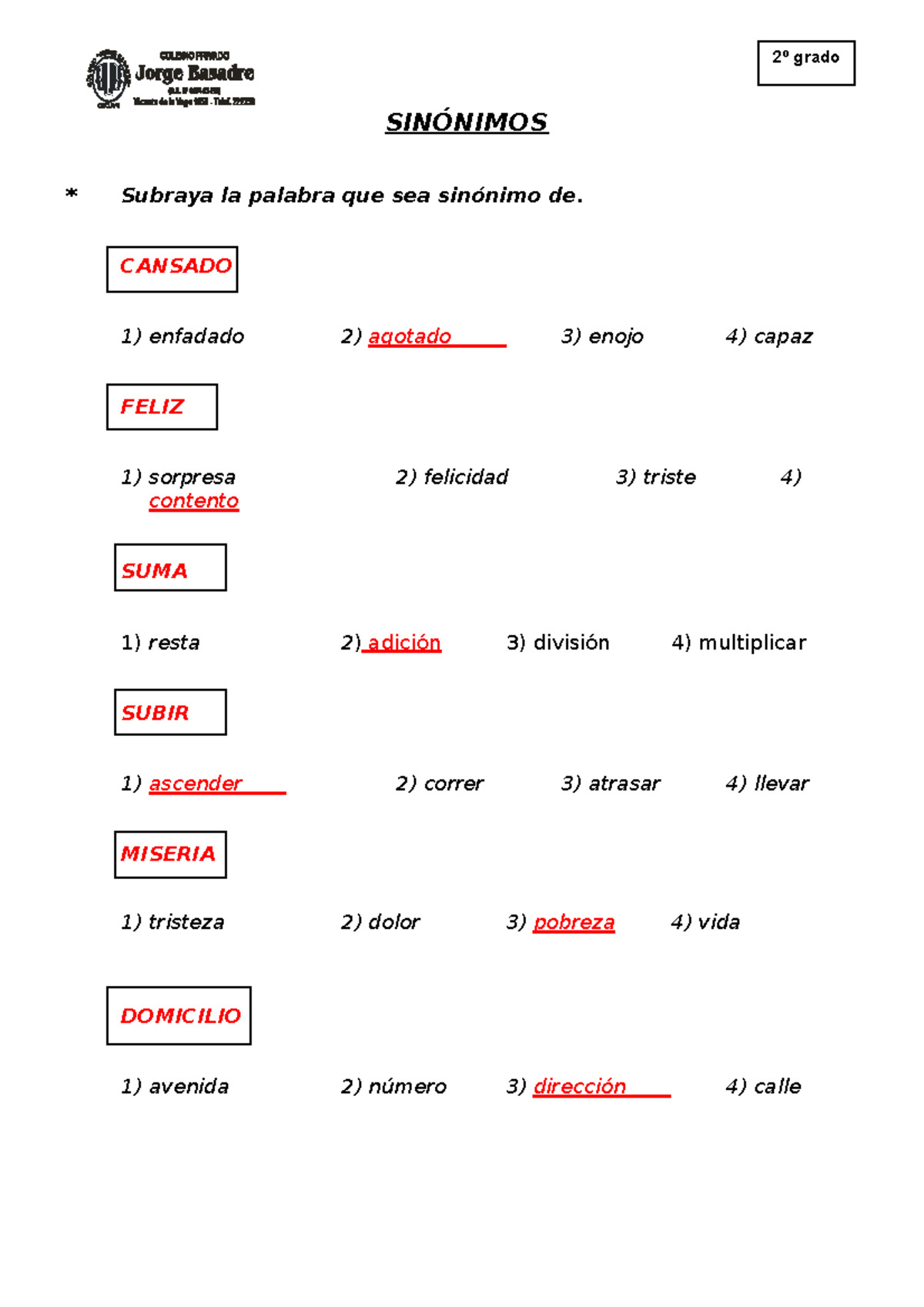 Sinonimos Fichas - muy importante - SINÓNIMOS _ Subraya la palabra que
