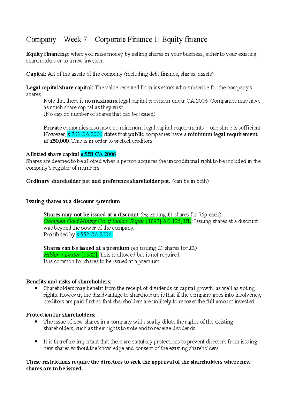 Company week 7 equity finance - Company – Week 7 – Corporate Finance 1 ...