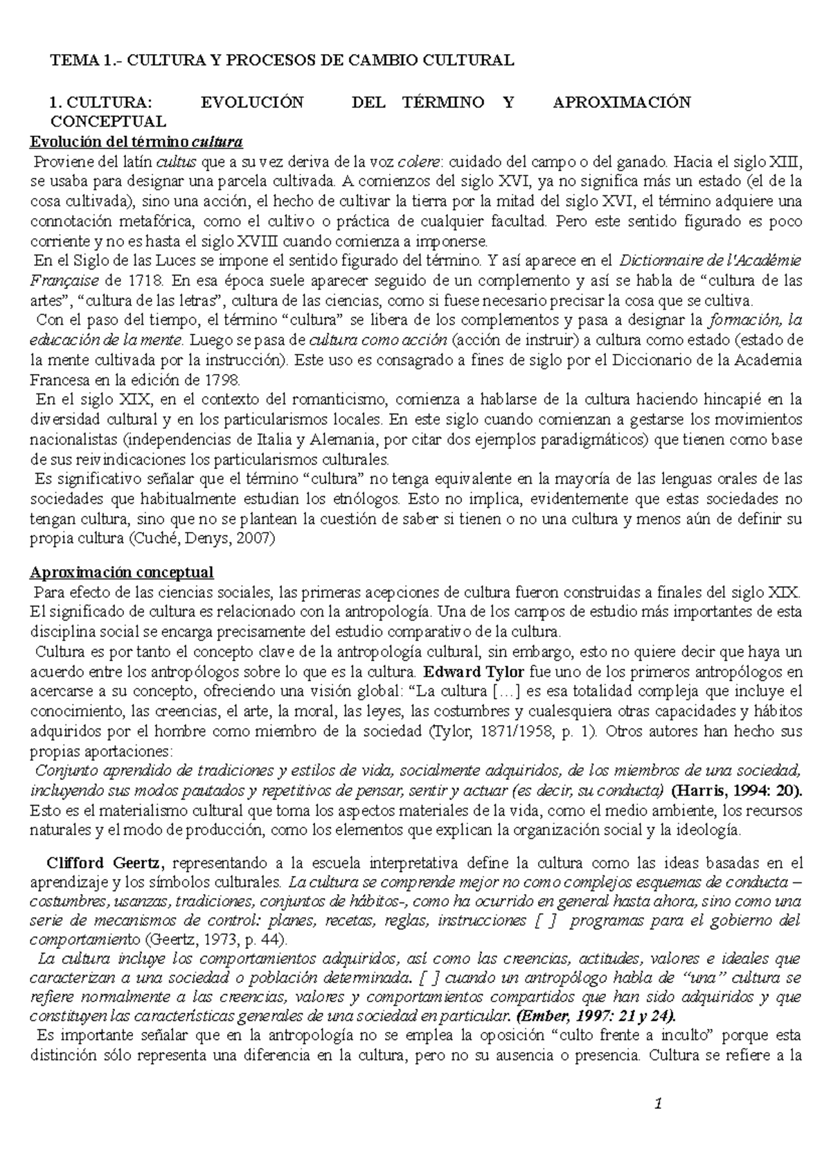 TEMA 1 Cultura Y Procesos DE Cambio Cultural 20-21 - TEMA 1.- CULTURA Y ...