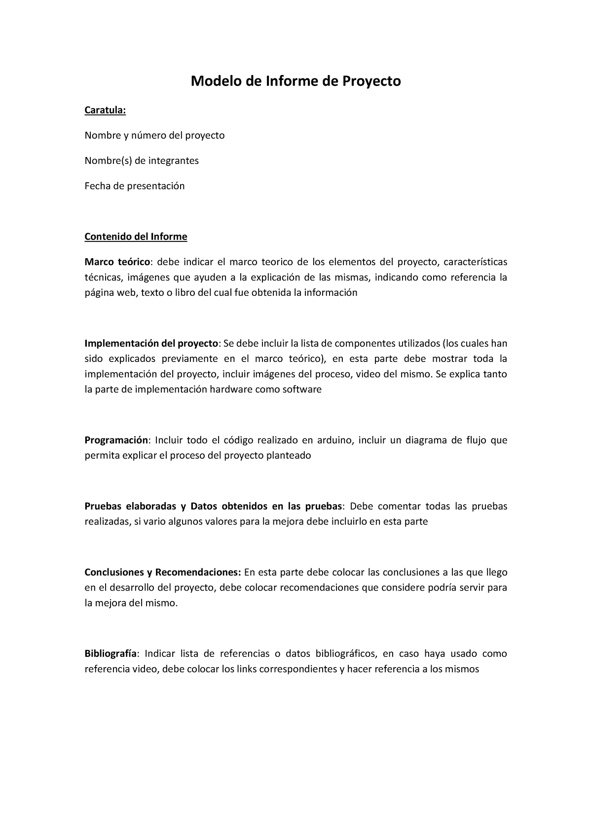 Modelo de Informe de Proyecto ccc32c2e9f9acb3b3223494581 c08d18 - Modelo de  Informe de Proyecto - Studocu