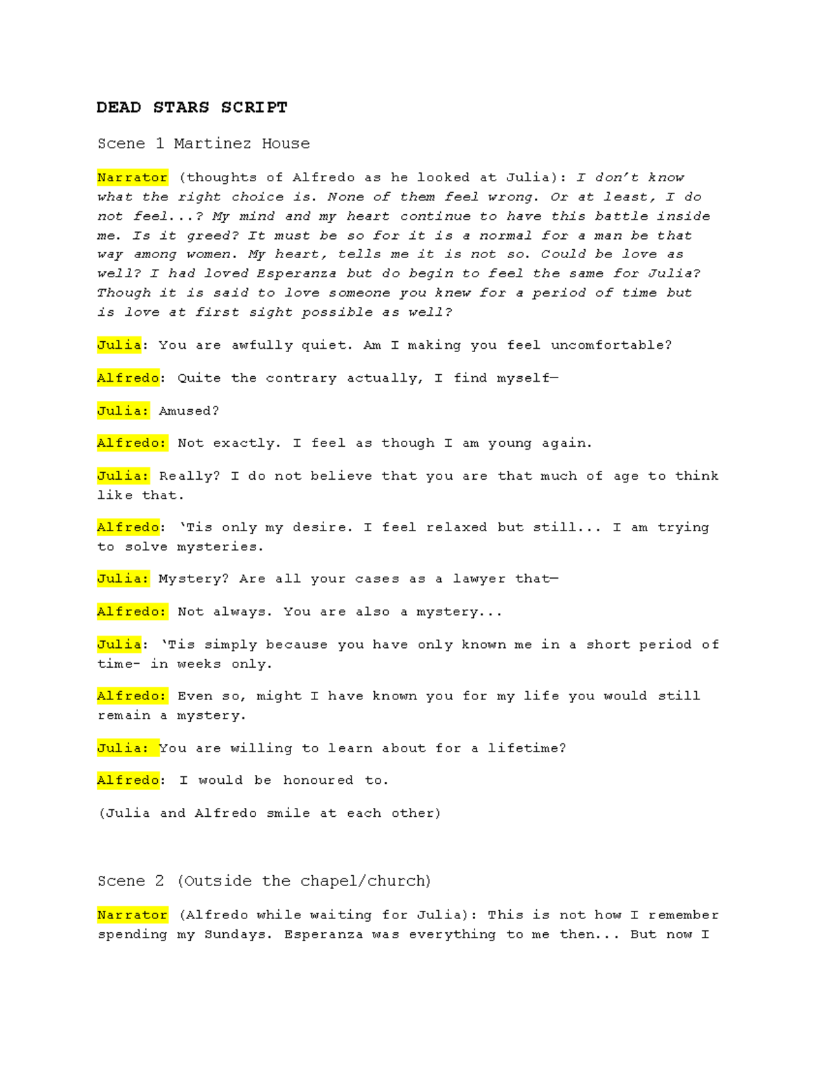 Dead-stars-script - NAHH - DEAD STARS SCRIPT Scene 1 Martinez House ...