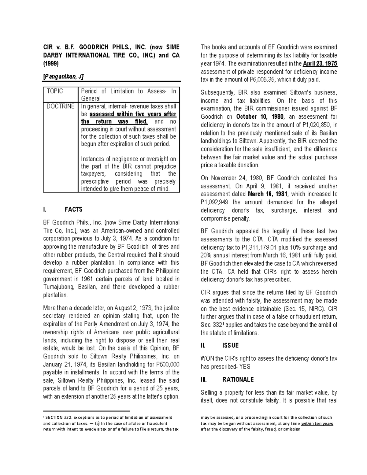 10. CIR v. BF Goodrich CIR v. B. GOODRICH PHILS., INC. (now SIME DARBY INTERNATIONAL TIRE CO