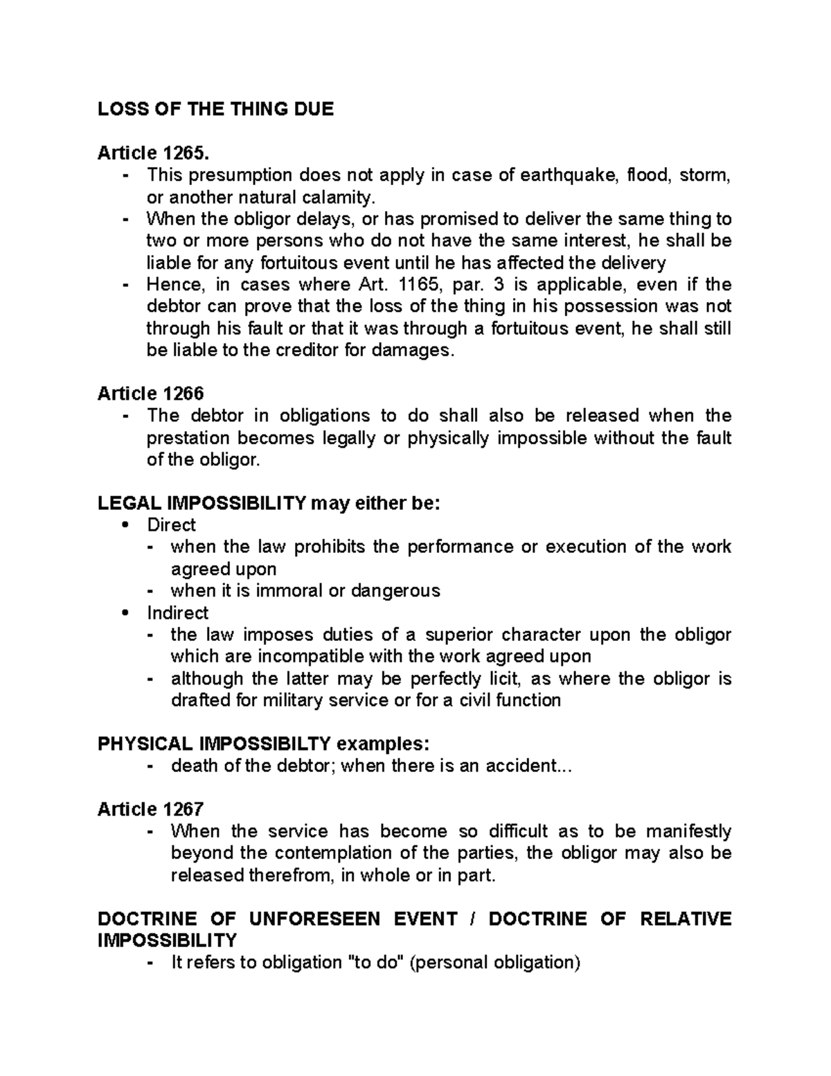 article-1265-loss-of-the-thing-due-loss-of-the-thing-due-article