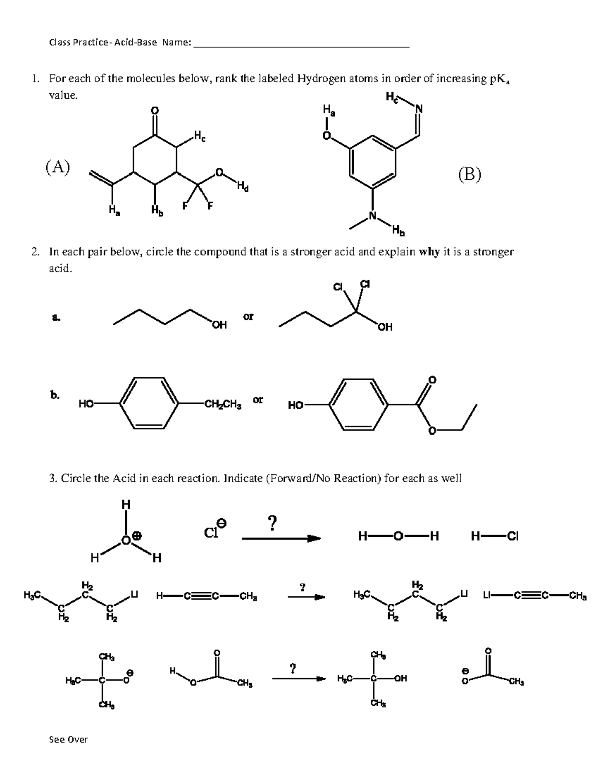 Practice Assig-Acid Base - Class Practice- Acid-Base Name