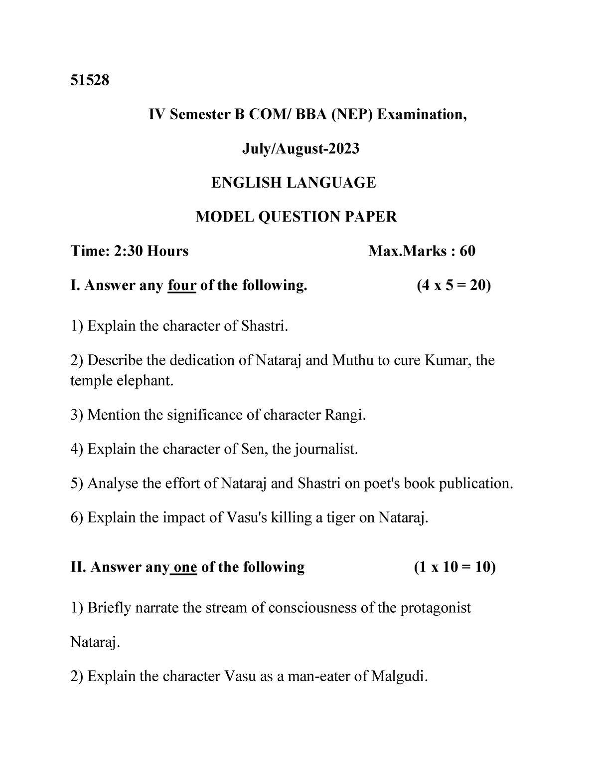 51528- Model Question Paper -IV SEM B COM - 51528 IV Semester B COM ...