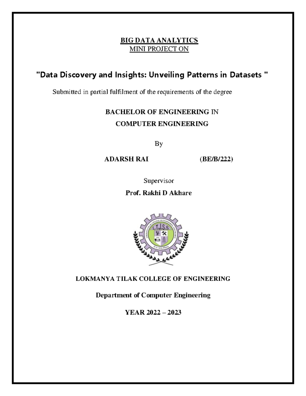 Aaassignbda new proj - BIG DATA ANALYTICS MINI PROJECT ON "Data ...