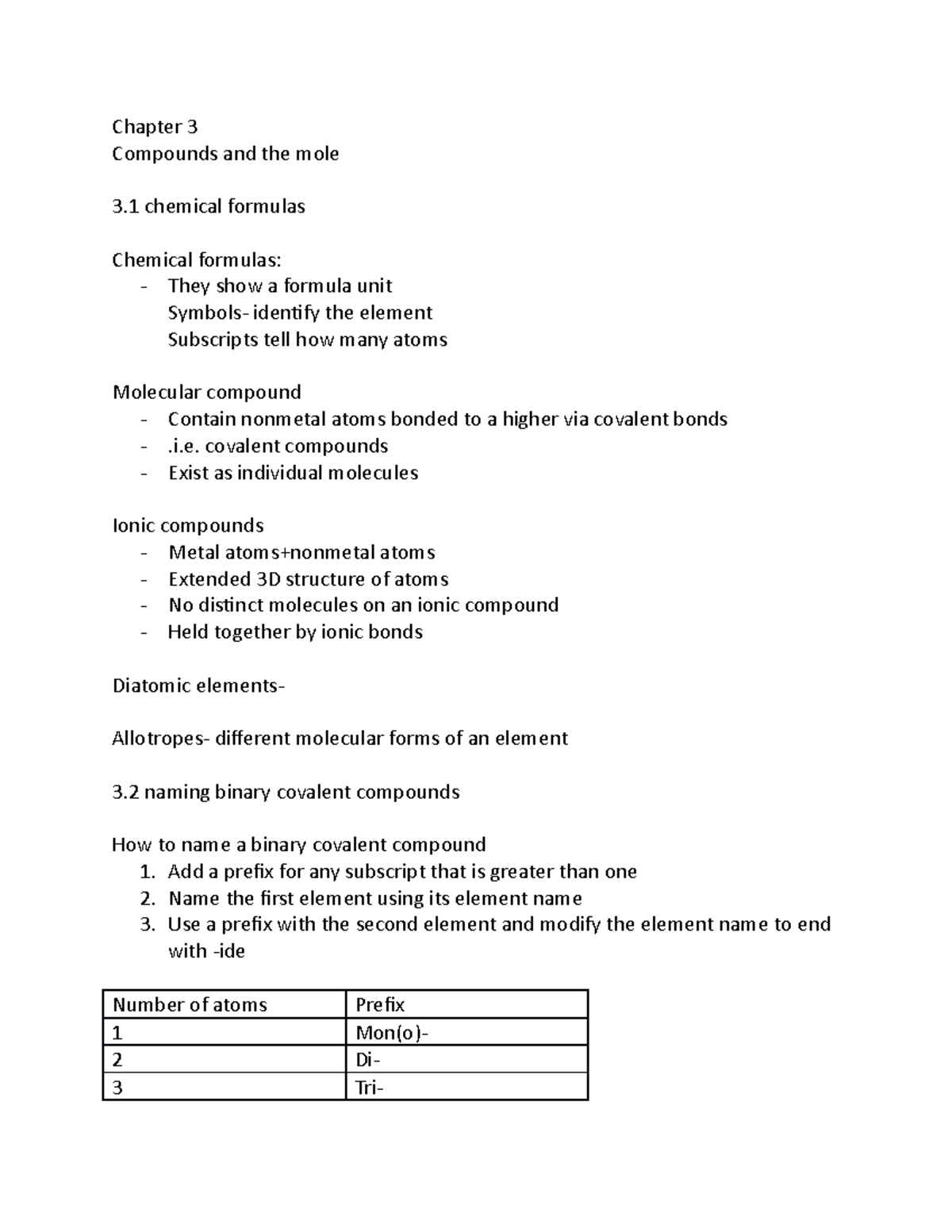 Chp 3 chem exam prep - Compounds and the mole - Chapter 3 Compounds and ...
