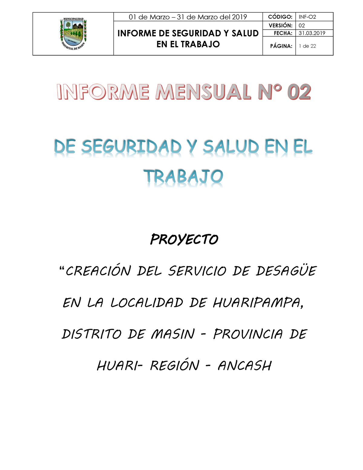 Informe Marzo Huaripampa Corregido Informe De Seguridad Y Salud En El Trabajo Versin