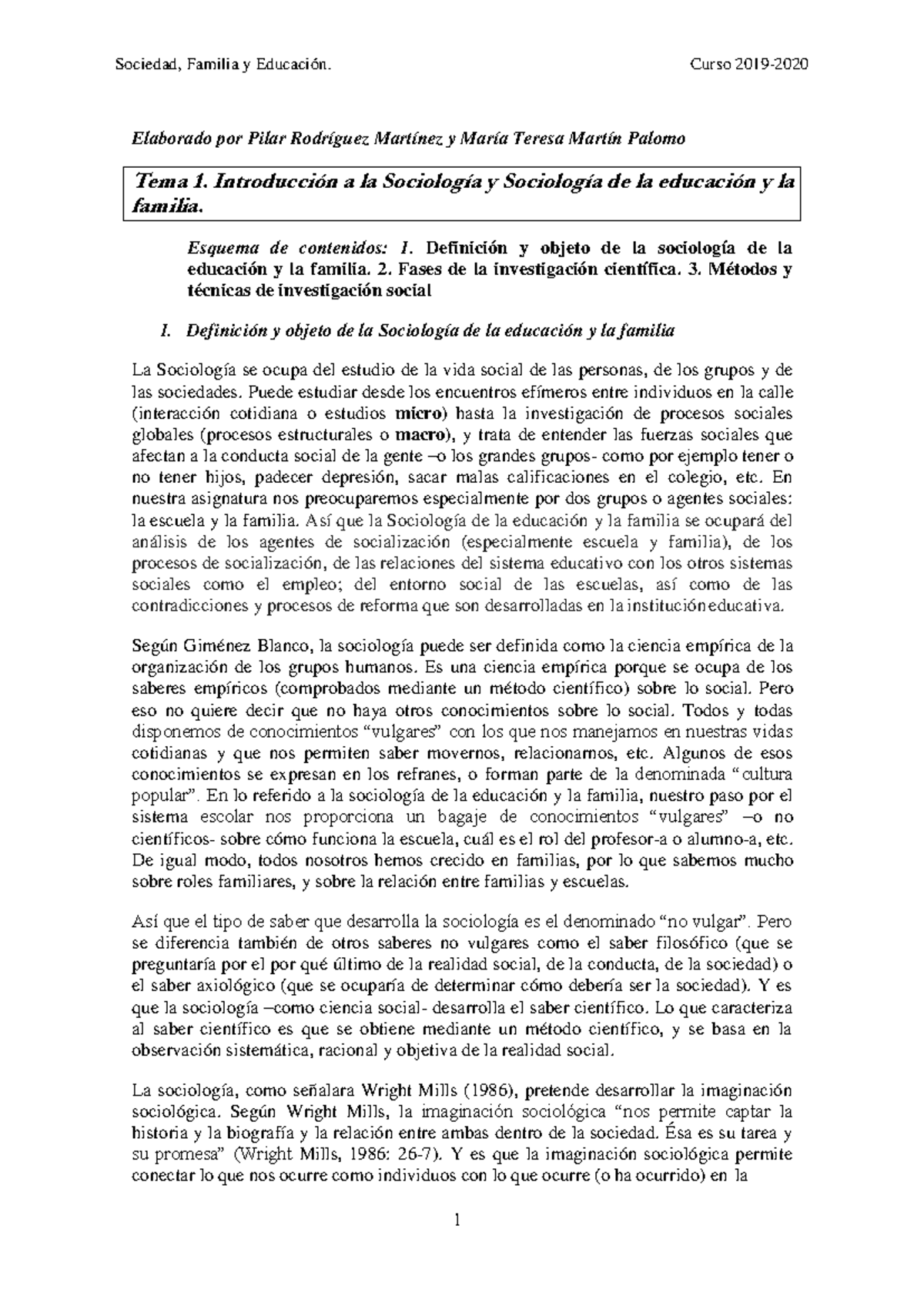 TEMA1 - Apuntes Sociología - Tema 1. Introducción A La Sociología Y ...