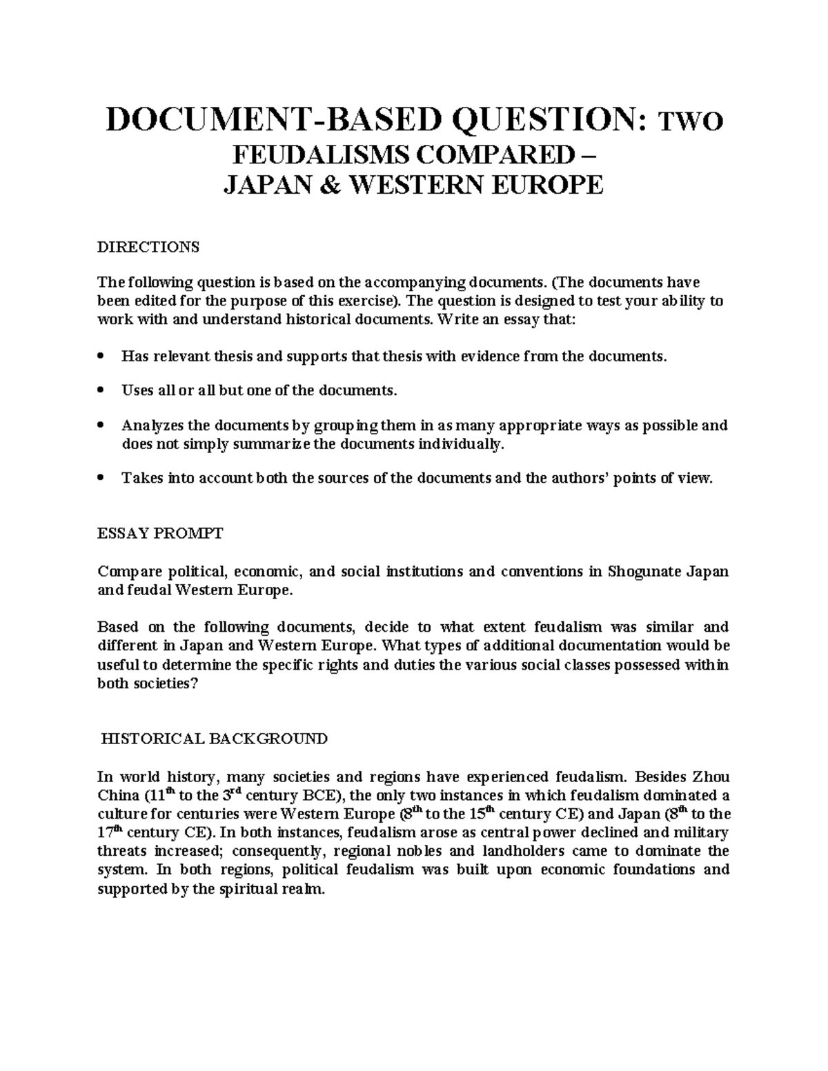 DBQ Two Feudalisms Compared - DOCUMENT-BASED QUESTION: TWO FEUDALISMS ...