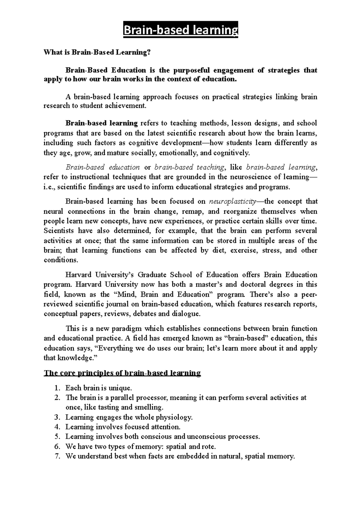 Brain based education - This is title of B.Ed syllabus. It may used for ...