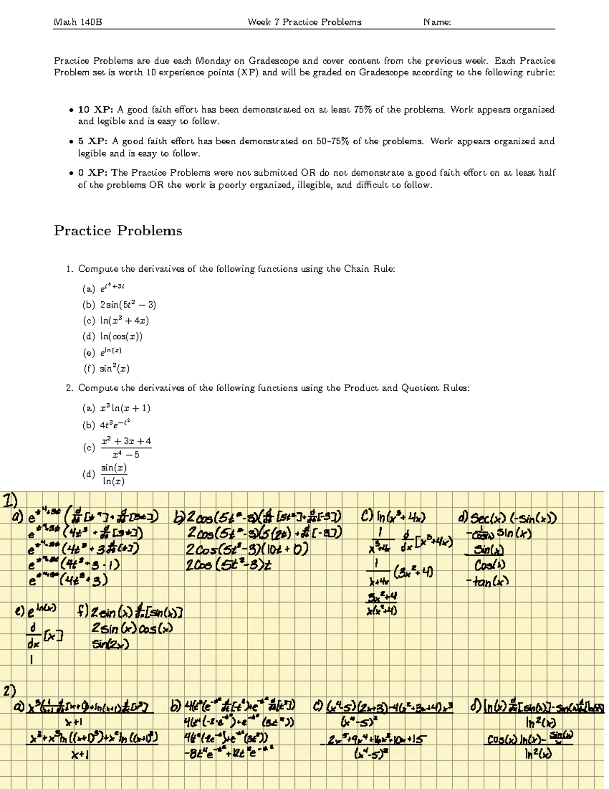 140B Week 7 Practice Problems - Each Practice ####### Problem Set Is ...