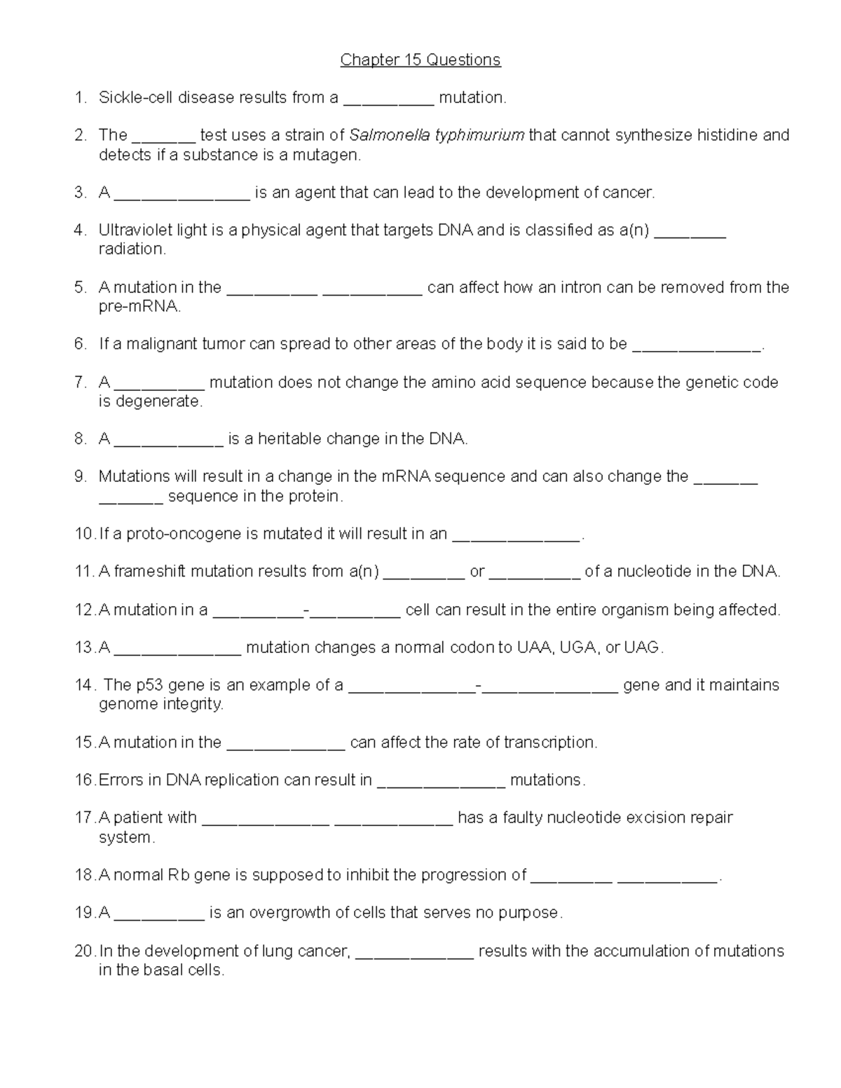 Chapter 15 - Lecture notes 15 - Chapter 15 Questions Sickle-cell ...