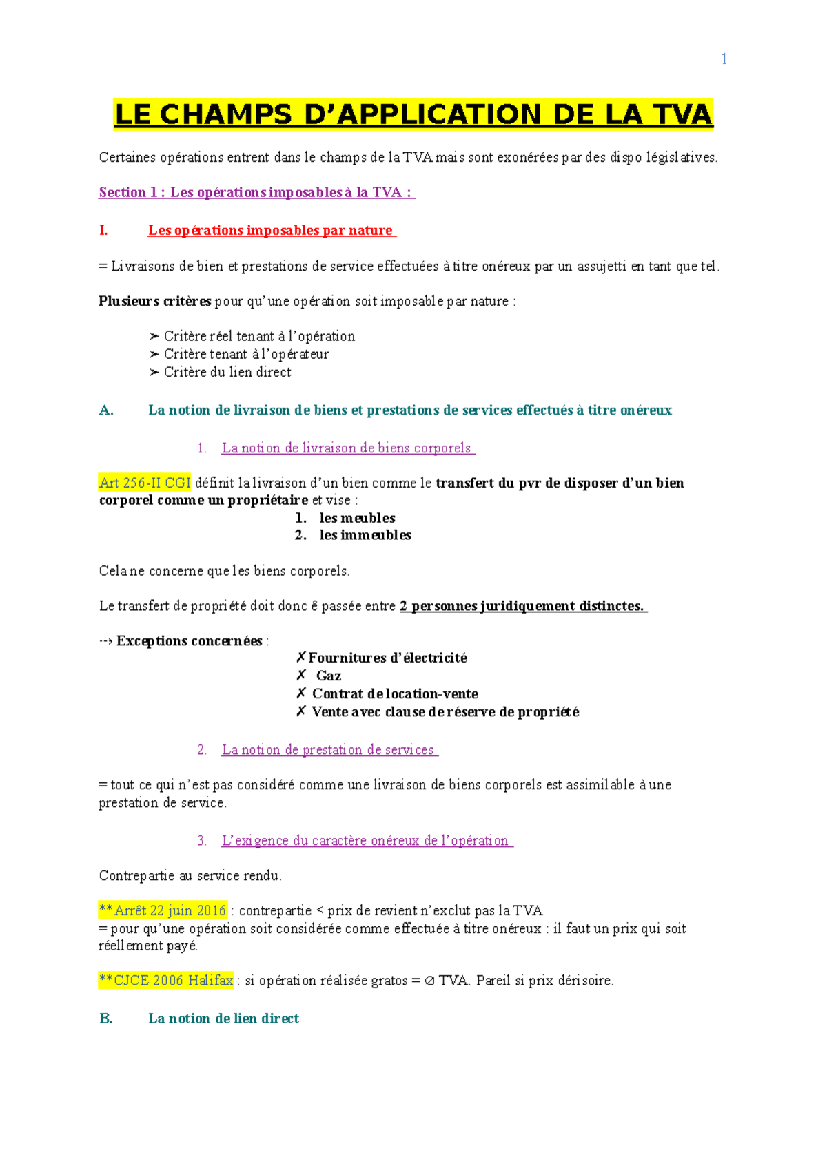 TVA CC1 Fiche Sur La TVA LE CHAMPS D APPLICATION DE LA TVA 