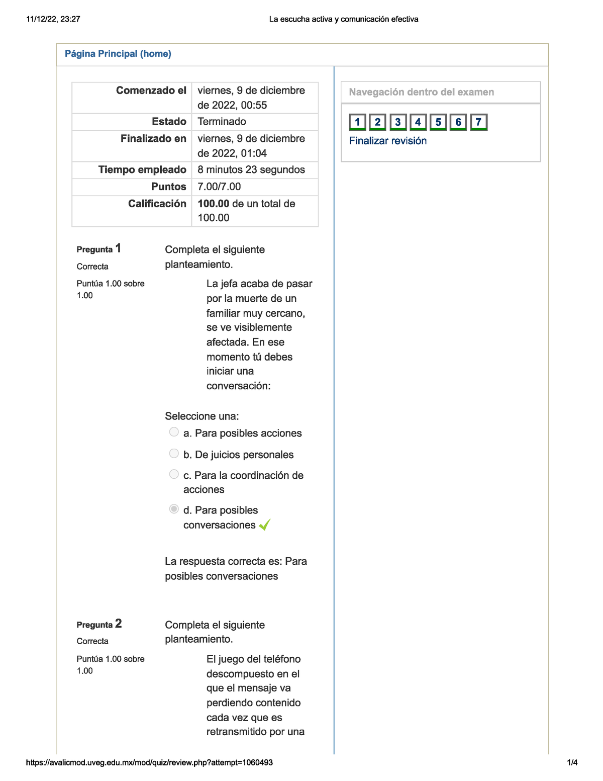 Examen De La Escucha Activa Y Comunicación Efectiva - Planeación De ...