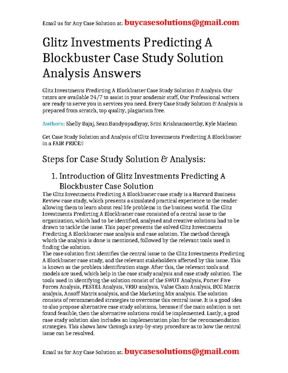 Case Solution Glitz Investments Predicting A Blockbuster Glitz