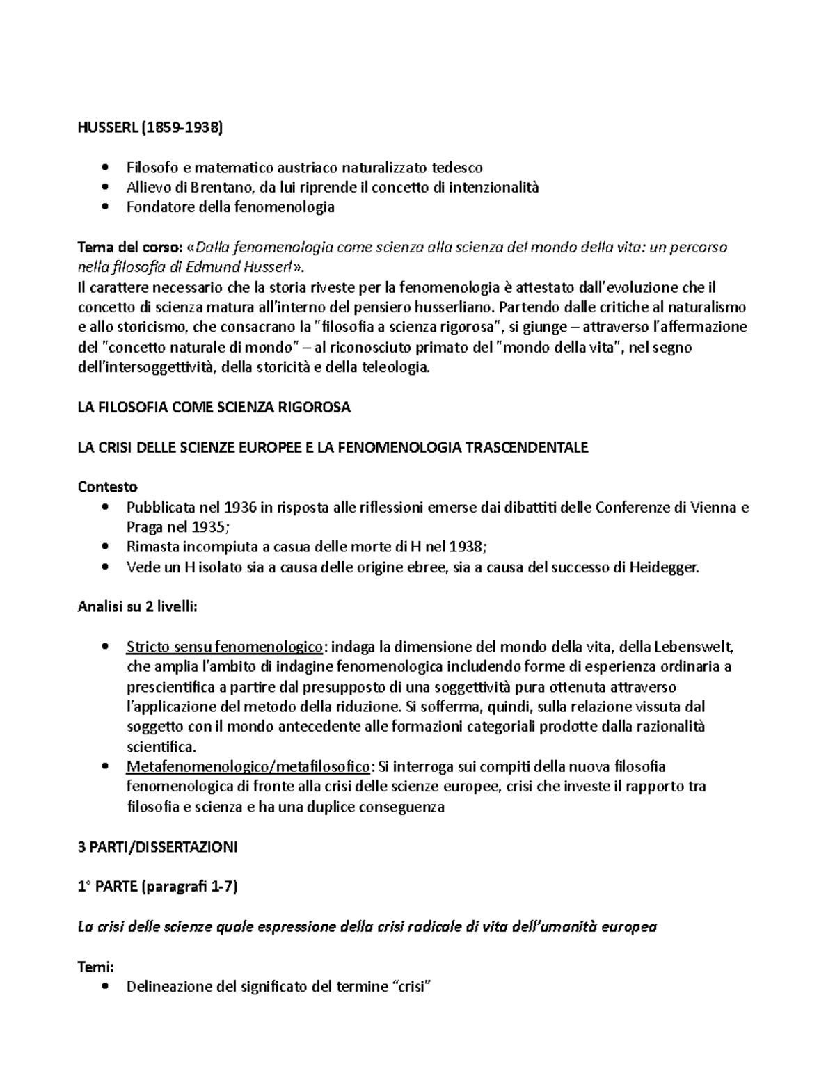 Teoretica riassunto e spiegazione La Crisi delle scienze europee di