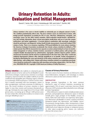 Urinary Retention in Adults: Evaluation and Initial Management