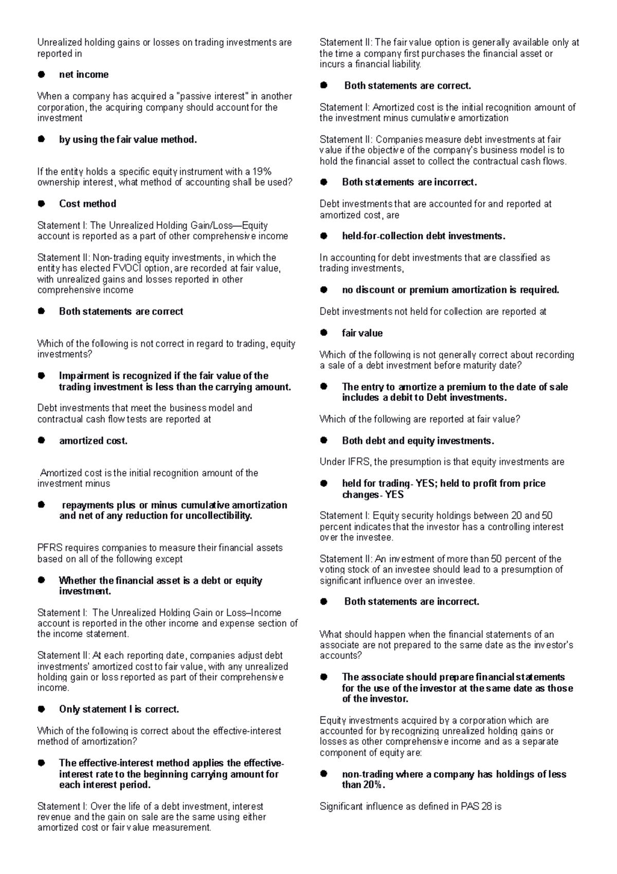 Bsa 2101-investments-theories - Unrealized Holding Gains Or Losses On 